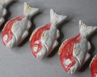 Handmade Red Snapper Chopstick Rest: Japanese Ceramic Fish