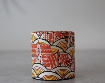 Japanese Washi Tea Canister | Orange Tin Tea Caddy, 100g