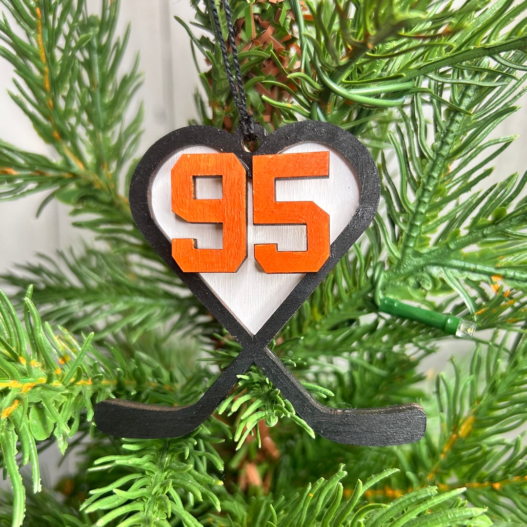 Custom Hockey Stick Ornament, Heart Shaped, Love Hockey, Gift for