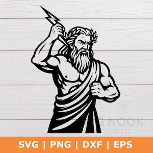 Zeus svg greek god cut file, powerful lightning bolt design for cricut and silhouette, mythology svg png dxf eps included