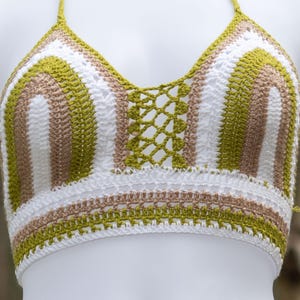 Brown and Green Crochet top Granny Square Bralette, Handmade Boho Halter Top, Festival Knit Crop Top, Retro Hippie Summer Clothing Top