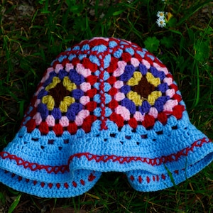 Colorful Granny Square Crochet Bucket Hat: Handmade Boho Style