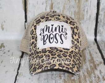 Toddler Leopard Patch Hat, Distressed Trucker Hat, Mini Boss Patch Cap for kids