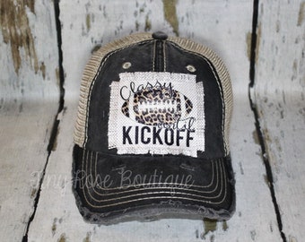 Football Patch Hat, Distressed Black Trucker Hat, Classy Until Kickoff