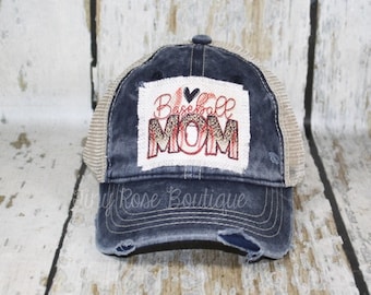 Baseball Mom Patch Hat, Distressed Navy Trucker Hat