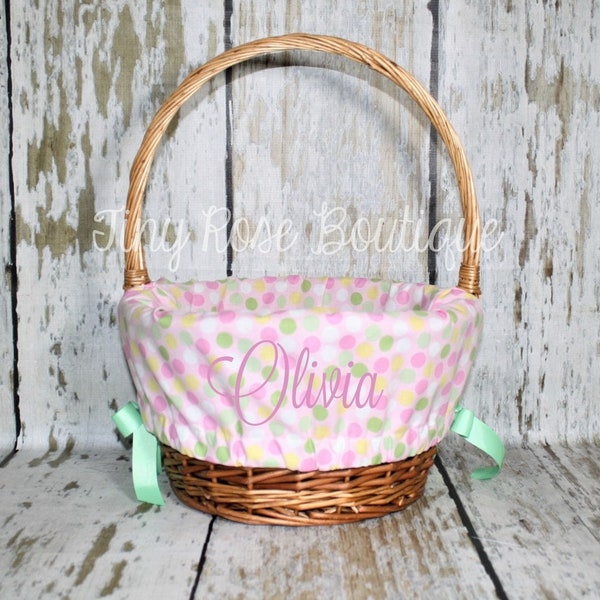 Easter Basket Liner- Pastel Polka Dot Easter Basket - Comes Personalized