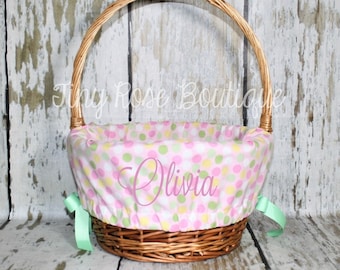 Easter Basket Liner- Pastel Polka Dot Easter Basket - Comes Personalized