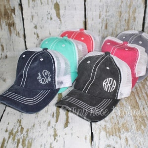 Side Monogrammed Trucker Hat - Personalized Vintage Baseball Hat - 4 Colors