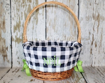 Monogrammed Easter Basket Liner: Navy Buffalo Plaid Check