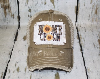 Home Grown Patch Hat, Distressed Khaki Trucker Hat