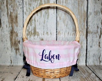 Easter Basket Liner- Pink Buffalo Check - Comes Personalized