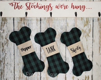 Dog Stocking | Personalized Buffalo Check Dog Bone Stocking