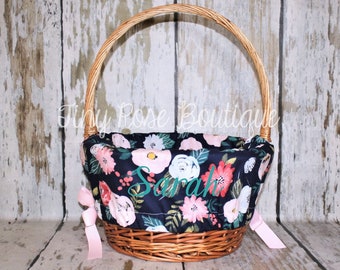 Easter Basket Liner- Navy Floral - Comes Personalized