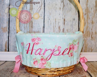 Easter Basket Liner- Shabby Chic Floral- Comes Personalized