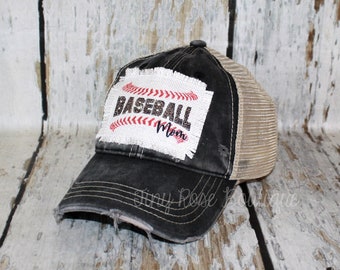 Baseball Mom Patch Hat, Distressed Trucker Hat, Your Choice of Hat Color