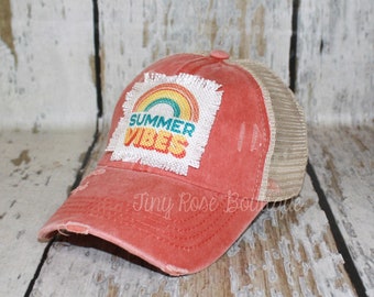 Summer Vibes Patch Hat, Ponytail Trucker Hat