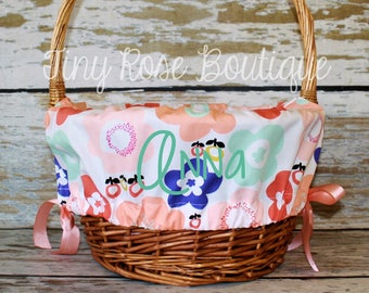 Easter Basket Liner- Coral Floral, Girl Easter Basket Liner, Comes Personalized