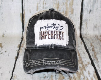 Perfectly Imperfect Patch Hat, Distressed Black Trucker Hat