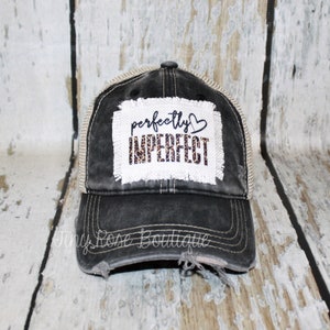 Perfectly Imperfect Patch Hat, Distressed Black Trucker Hat