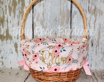 Easter Basket Liner- Blush Floral- Comes Personalized