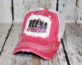 Beer and Sunshine Patch Hat, Distressed Pink Trucker Hat