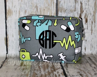 Monogrammed Nurse - Dr Cosmetic Bag, Personalized Makeup Case