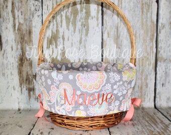 Easter Basket Liner- Gray Paisley - Comes Personalized