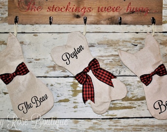 Pet Stockings, Personalized Buffalo Plaid Cat Stocking or Dog Stocking