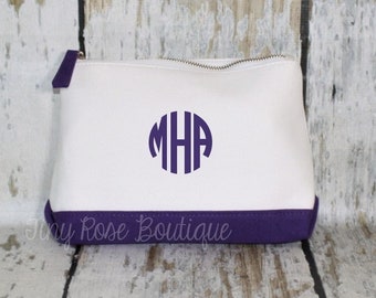 Monogrammed Purple Canvas Cosmetic Case, Toiletry Bag, Makeup Bag, Color Dipped Accessory Bag