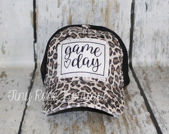 Game Day Trucker Hat, Distressed Raggy Patch Hat - You Choose Cap Color