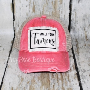 Small Town Famous Patch Hat, Bright Coral, Mint or Black Trucker Hat