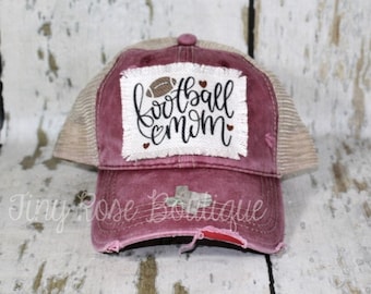 Football Mom Patch Hat, Distressed Maroon Trucker Hat