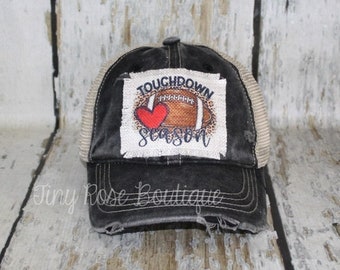 Touchdown Season Patch Hat, Distressed Black Trucker Hat