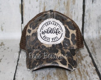 Support Wildlife Raise Boys Trucker Hat, Distressed Raggy Patch Hat