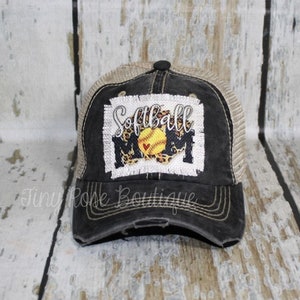 Softball Mom Patch Hat, Distressed Black Trucker Hat