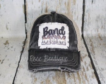 Band Mom Patch Hat, Distressed Black Trucker Hat