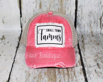 Small Town Famous Patch Hat, Bright Coral, Mint or Black Trucker Hat