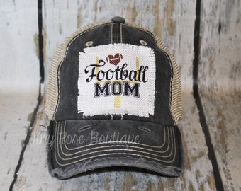 Football Mom Patch Hat, Distressed Black Trucker Hat