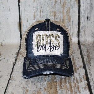 Boss Babe Patch Hat, Distressed Denim Trucker Hat image 1