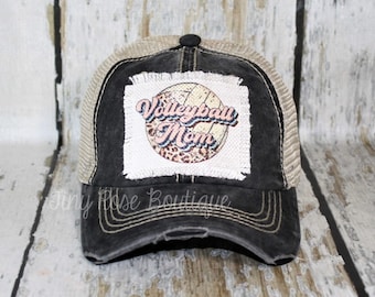 Volleyball Mom Patch Hat, Distressed Black Trucker Hat