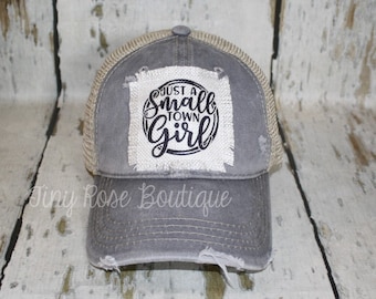 Small Town Girl Patch Hat, Bright Coral or Gray Trucker Hat