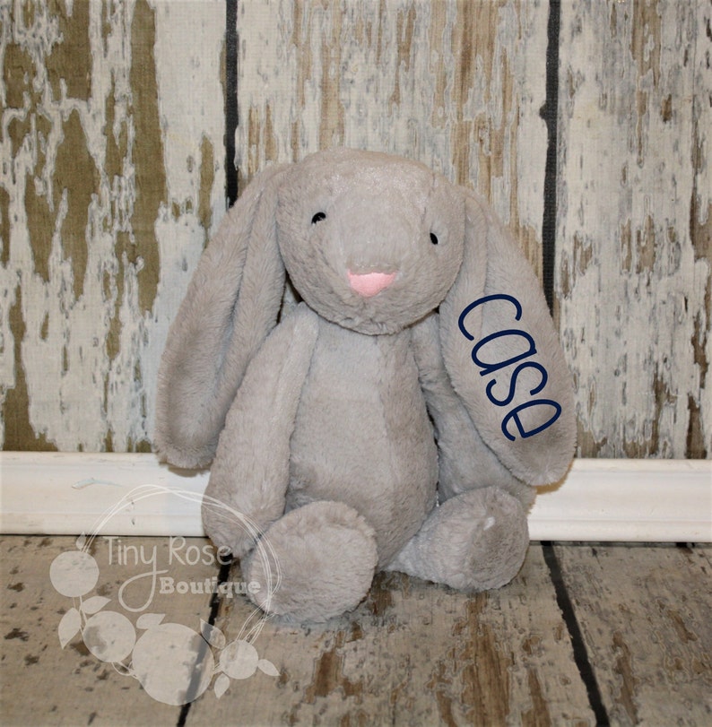 Embroidered Easter Bunny Grey Monogrammed Plush Rabbit image 1