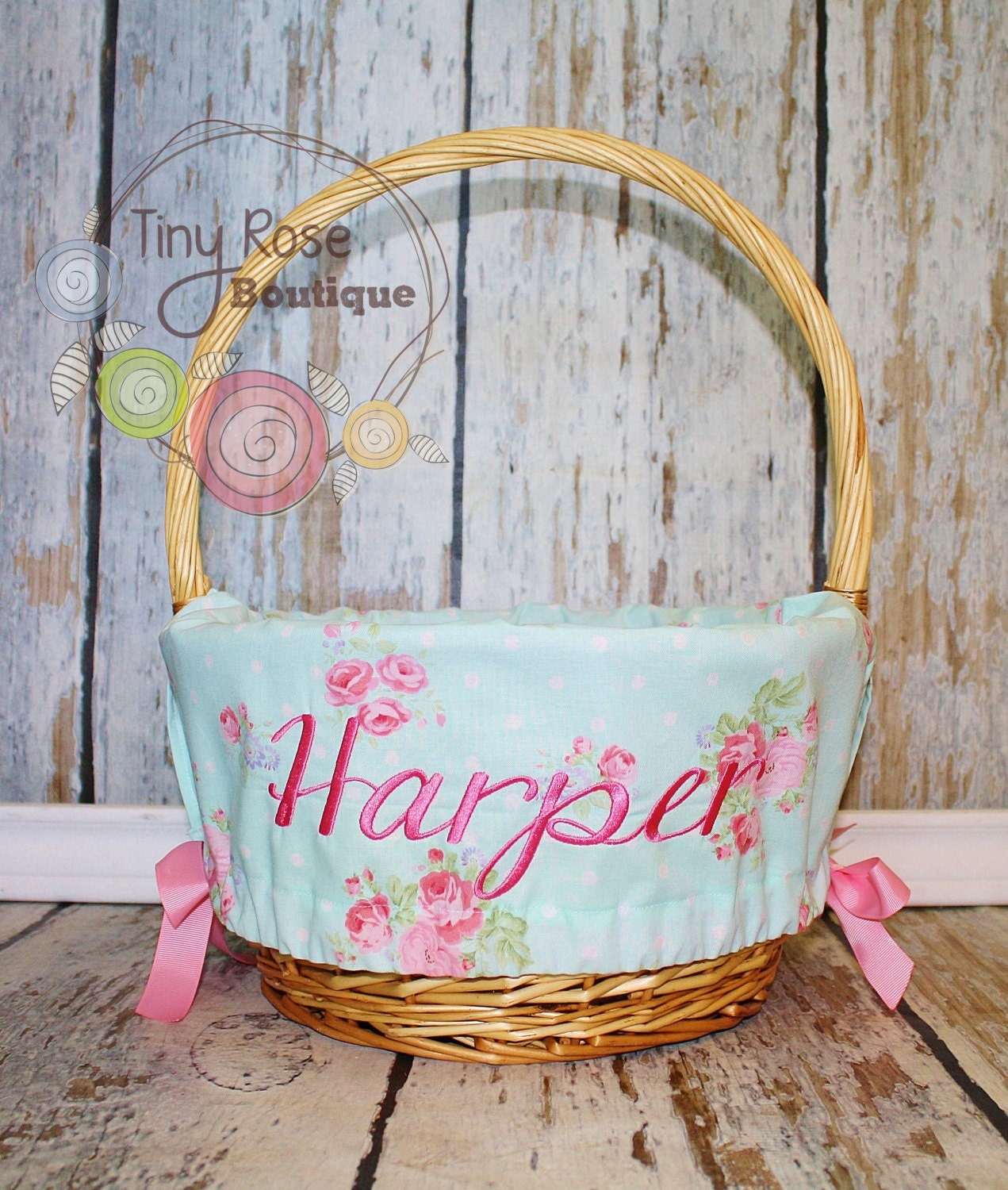 Easter Basket Liner- Shabby Chic Floral- Comes Personalized - Etsy