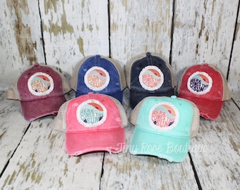 Here Comes the Sun Patch Hat - Distressed Trucker Hat - 6 Colors