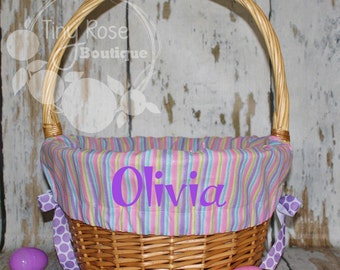 Easter Basket Liner - Comes Personalized- Pastel Glitter Stripe