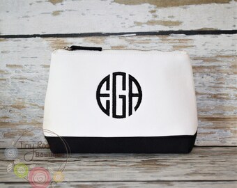 Monogrammed Black Canvas Cosmetic Case, Toiletry Bag, Makeup Bag, Color Dipped Accessory Bag