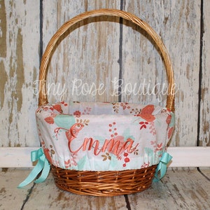 Easter Basket Liner - Coral and Aqua Floral - Comes Personalized
