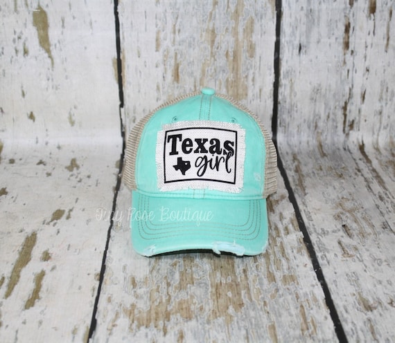 Texas Girl Patch Hat, Bright Coral, Mint or Black Trucker Hat