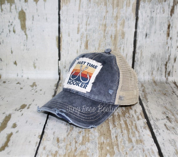 Part Time Hooker Patch Hat Distressed Trucker Hat Fishing Hat 