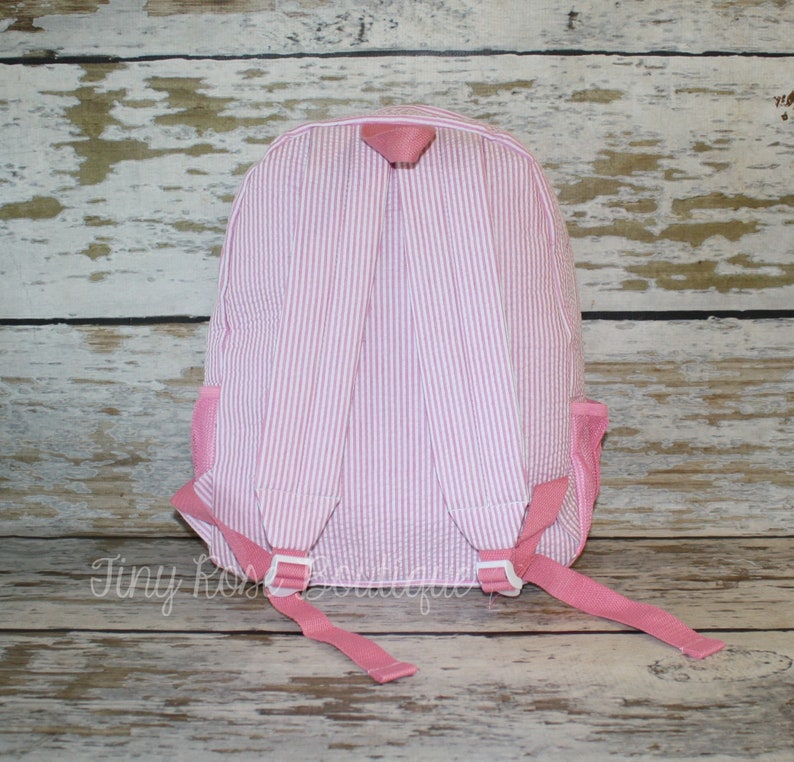 Seersucker Backpack Pink Personalized School Bag
